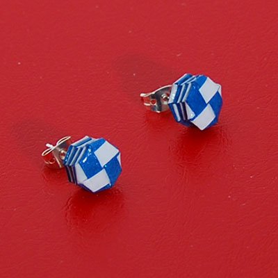 Paper Woven Octagonal Dark Blue And White Stud Earrings