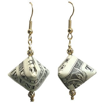 Dollar Bill triangular Origami Money earring