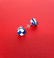 Multi layered Paper Woven Octagonal Dark Blue And White Stud Earrings
