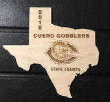 Cuero State Championship laser engraved wood ornaments