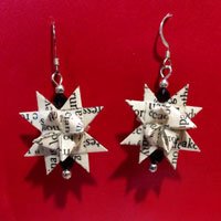 Recycled Book German Star Paper Earrings