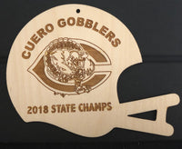 Cuero State Championship laser engraved wood ornaments