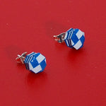 Paper Woven Octagonal Dark Blue And White Stud Earrings