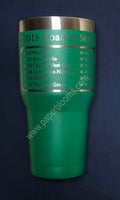 Laser engraved 30 oz green Cuero Gobbler tumbler
