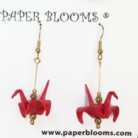 Red Crane Earrings with Gold wire