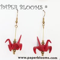Red Crane Earrings with Gold wire