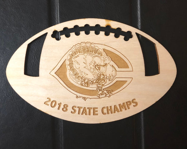 Cuero State Championship laser engraved wood ornaments