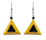 Triangular pyramid origami yellow and black earrings
