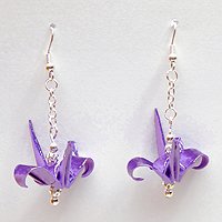 Purple and Silver Chain Origami Crane Earrings
