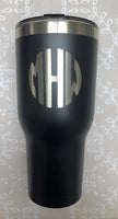 Personalized laser engraved 30 or 40 oz Black stainless steel tumbler