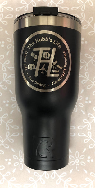 Personalized laser engraved 30 or 40 oz Black stainless steel tumbler